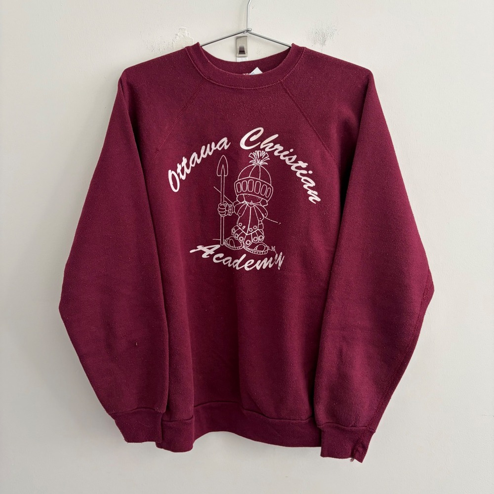Vintage Discus Athletic Ottawa Christian Academy Sweatshirt XL Maroon USA Made